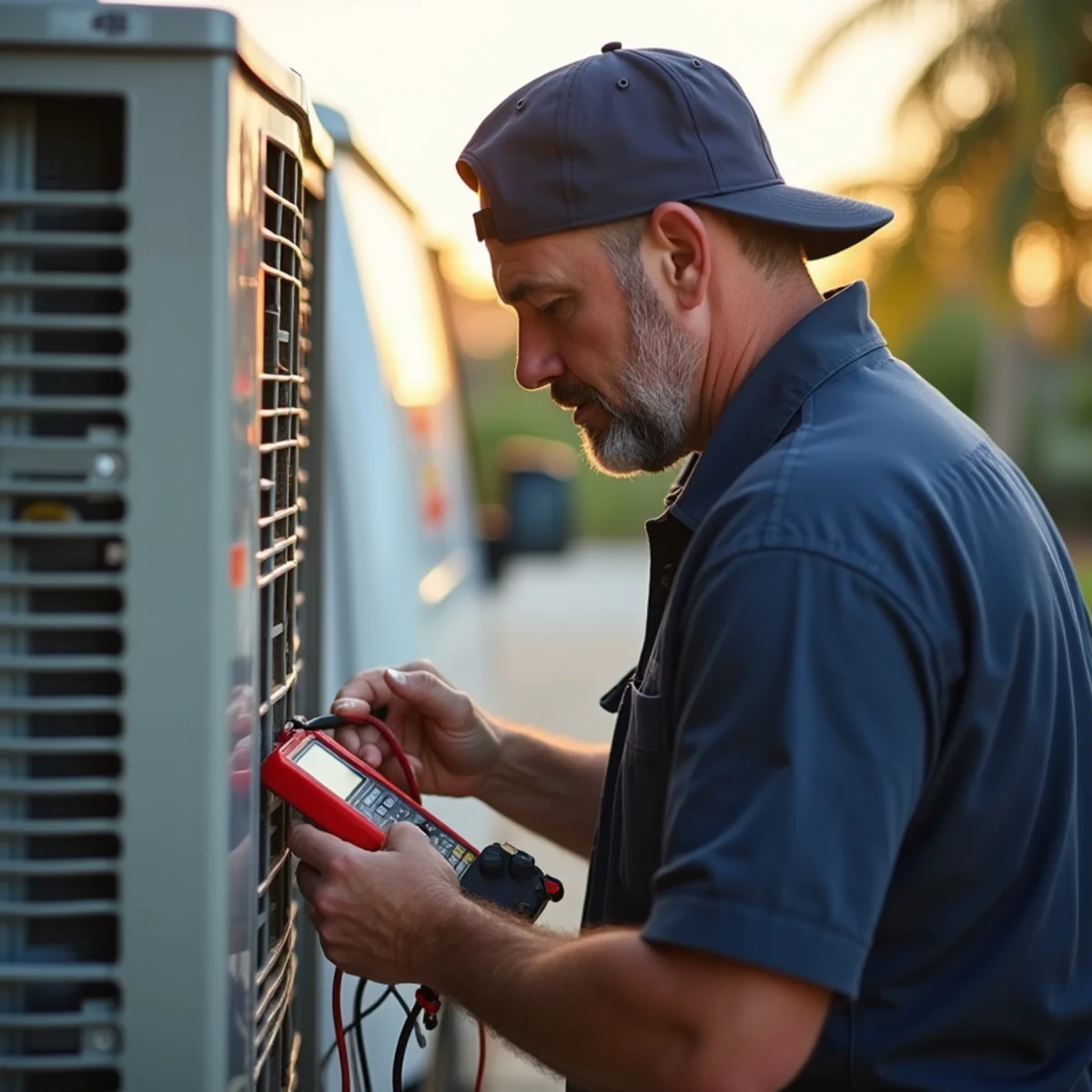 Geaux 72 Degrees owner Melvin diagnosing an air conditioner during a Baton Rouge service call