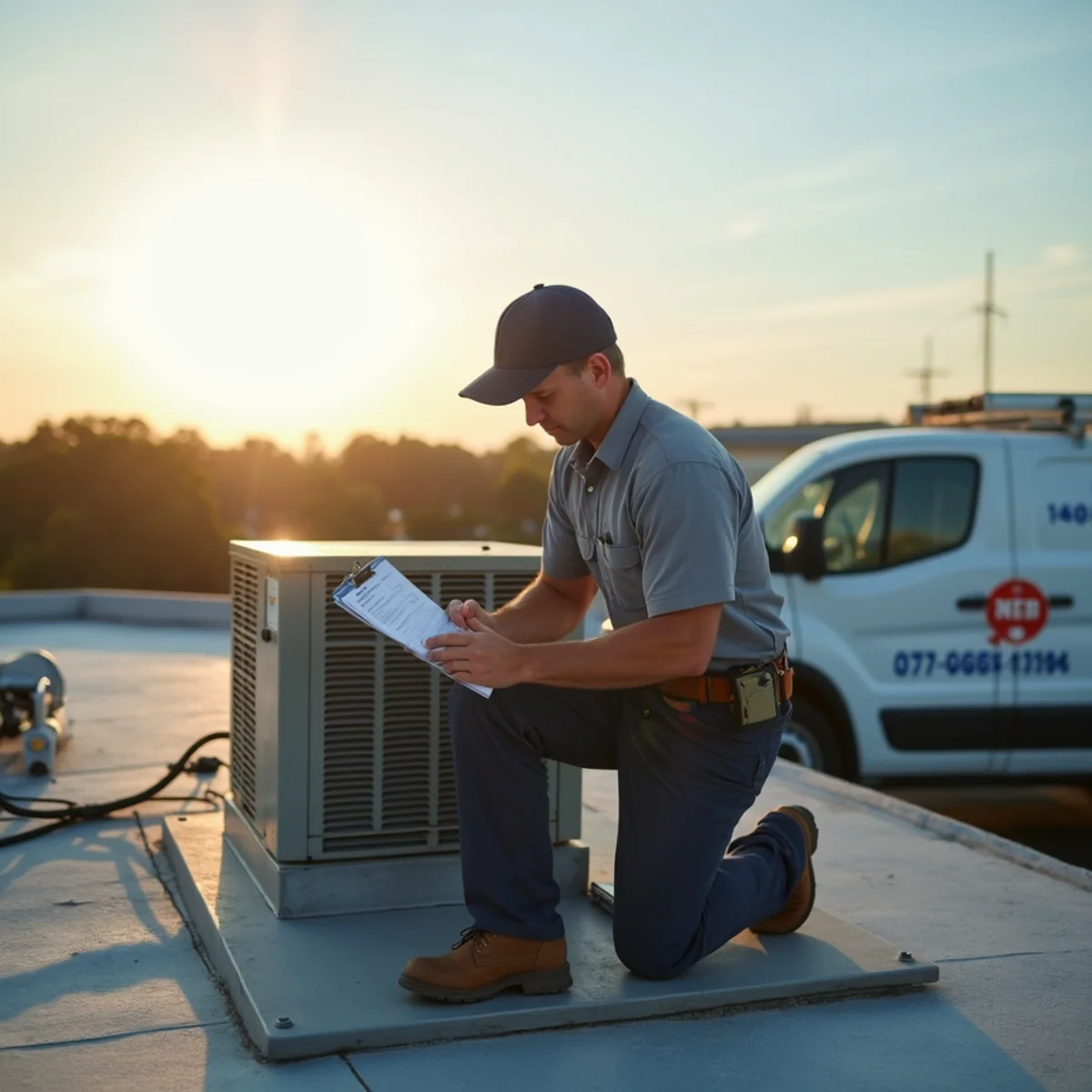 Rooftop commercial HVAC units on a Baton Rouge business