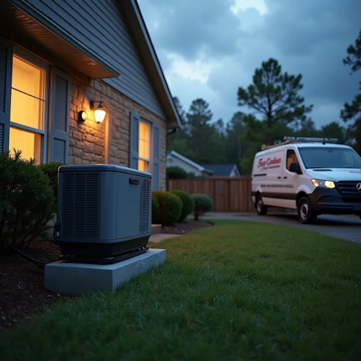 Standby generator beside a home ready to power the AC during a Slidell outage