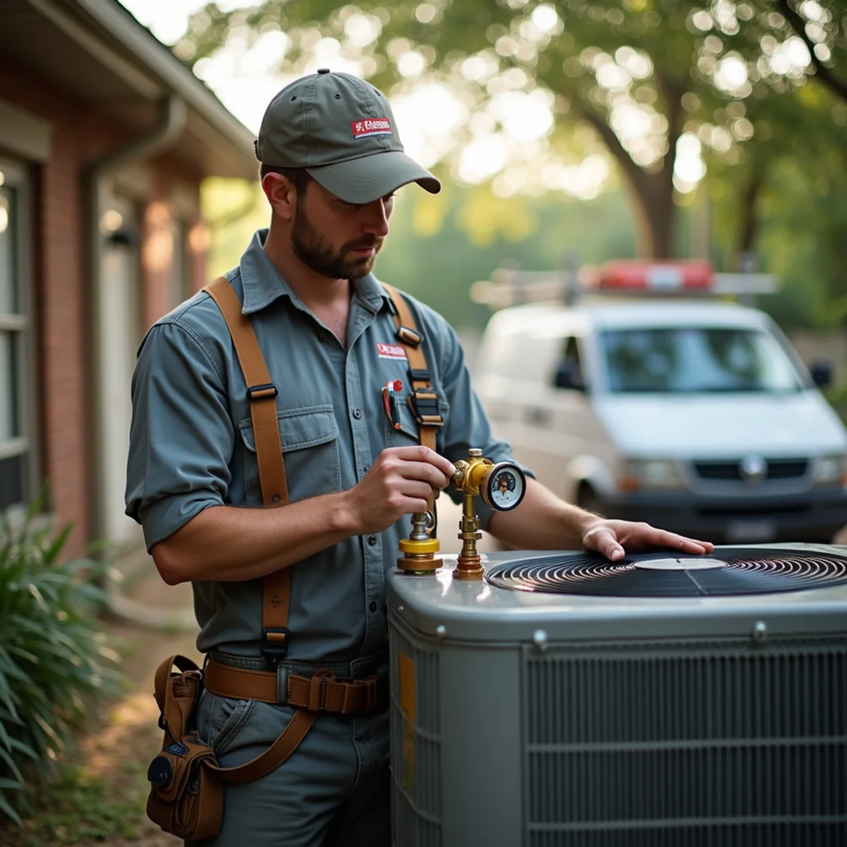 HVAC technician from Geaux 72 Degrees servicing an AC unit in Amite City, LA