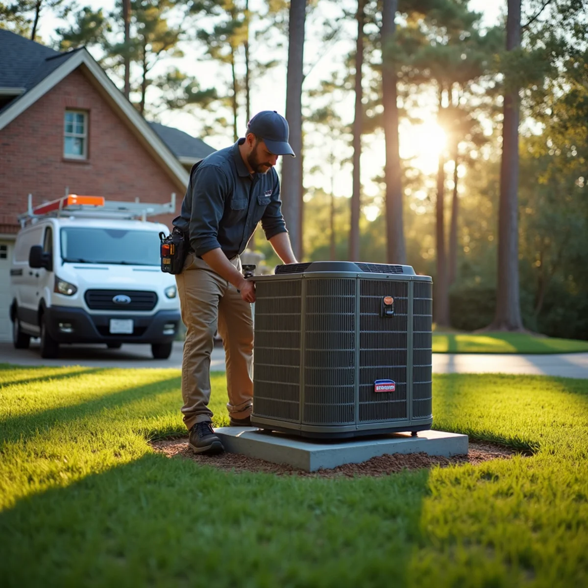 HVAC technician from Geaux 72 Degrees servicing an AC unit in Covington, LA