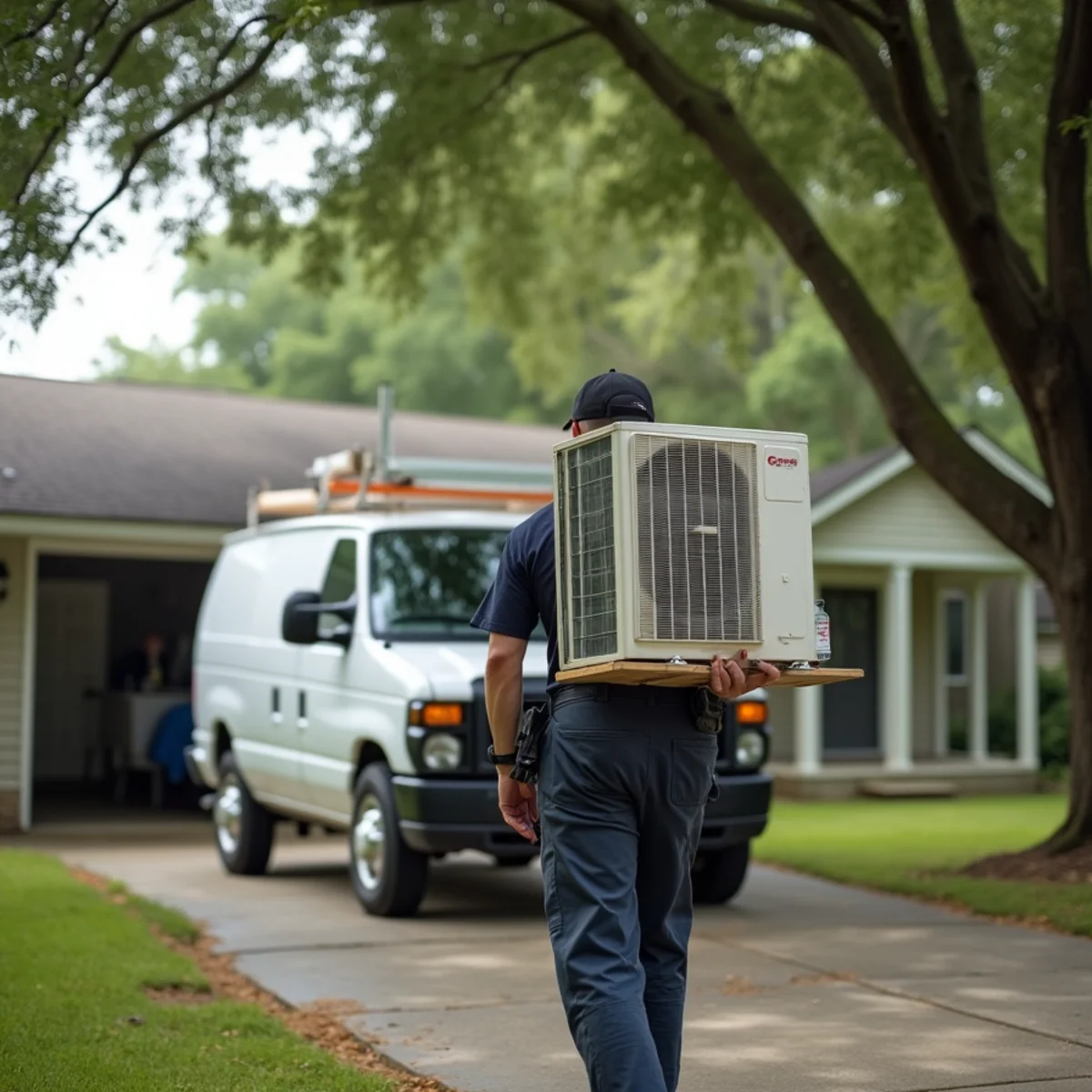 HVAC technician from Geaux 72 Degrees servicing an AC unit in Donaldsonville, LA