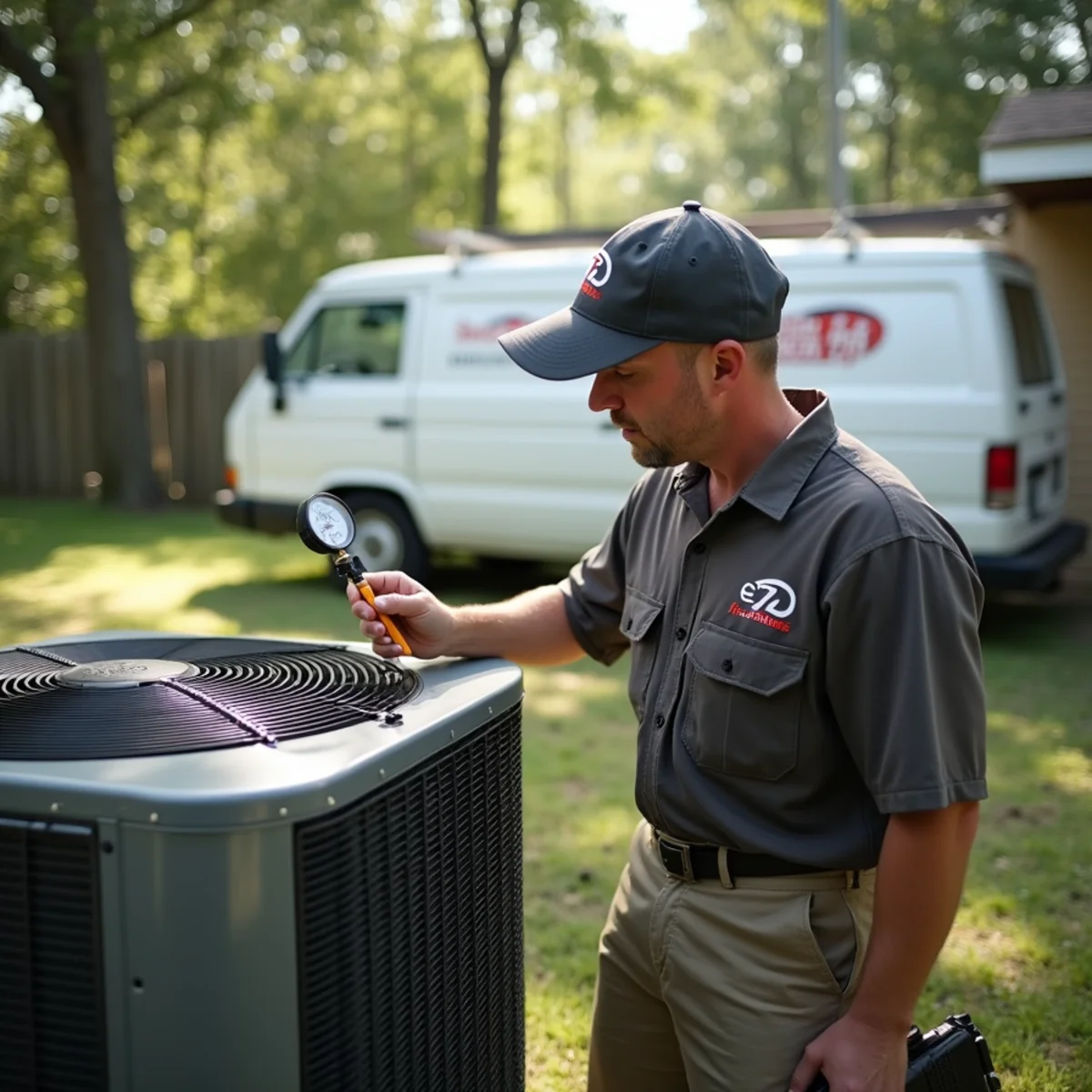 HVAC technician from Geaux 72 Degrees servicing an AC unit in Gramercy, LA