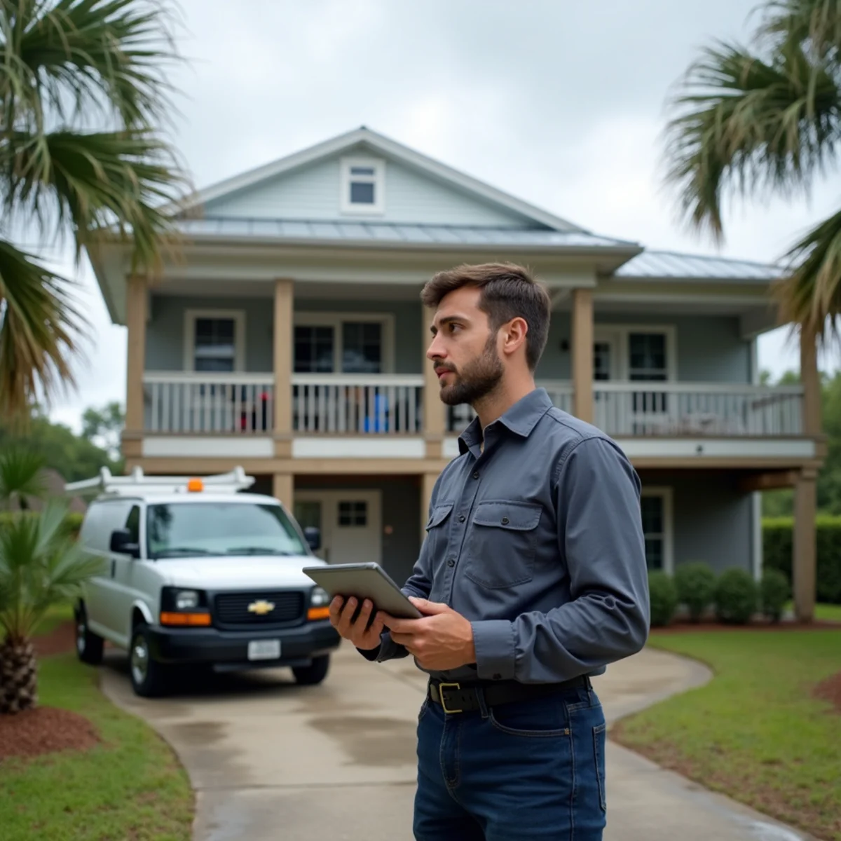 HVAC technician from Geaux 72 Degrees servicing an AC unit in Houma, LA