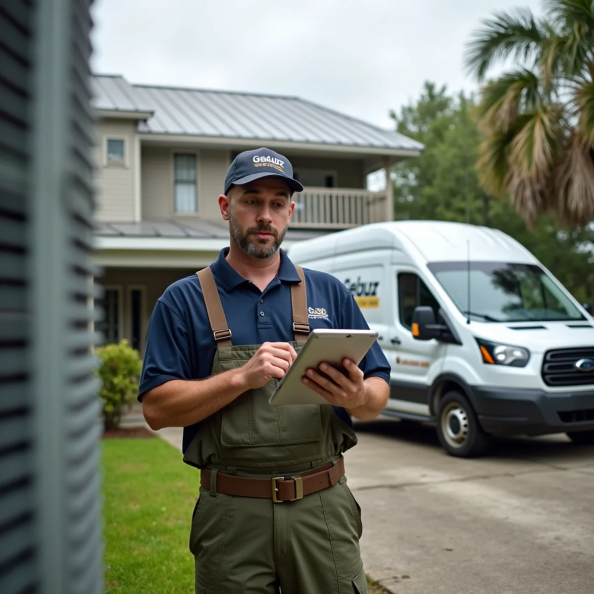 HVAC technician from Geaux 72 Degrees servicing an AC unit in LaPlace, LA