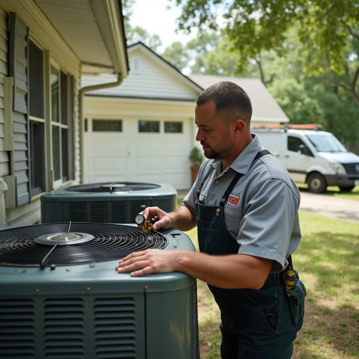 HVAC technician from Geaux 72 Degrees servicing an AC unit in Maringouin, LA