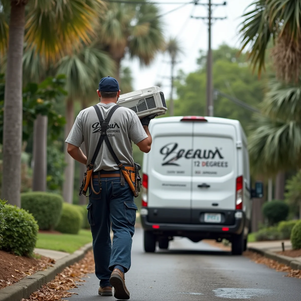 HVAC technician from Geaux 72 Degrees servicing an AC unit in New Orleans, LA