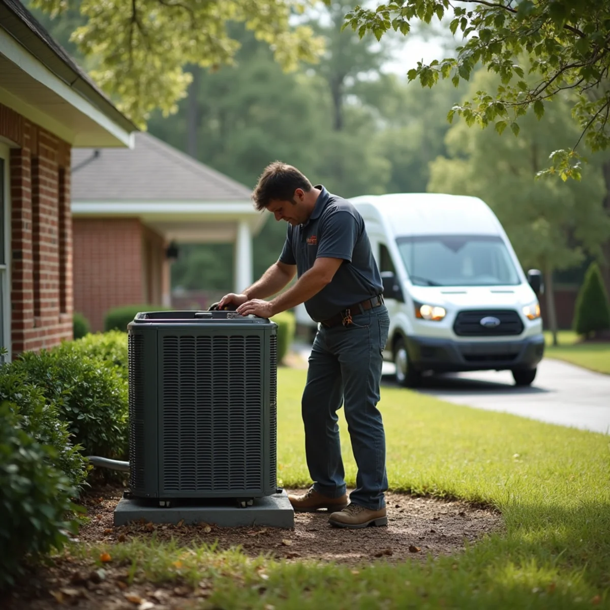 HVAC technician from Geaux 72 Degrees servicing an AC unit in Old Jefferson, LA