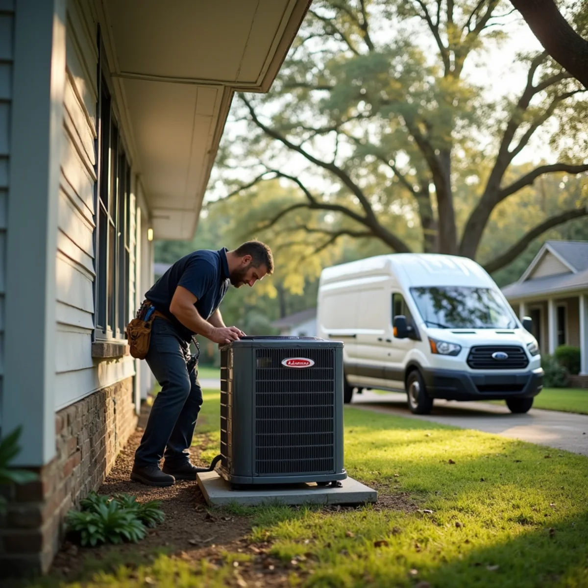 HVAC technician from Geaux 72 Degrees servicing an AC unit in Opelousas, LA