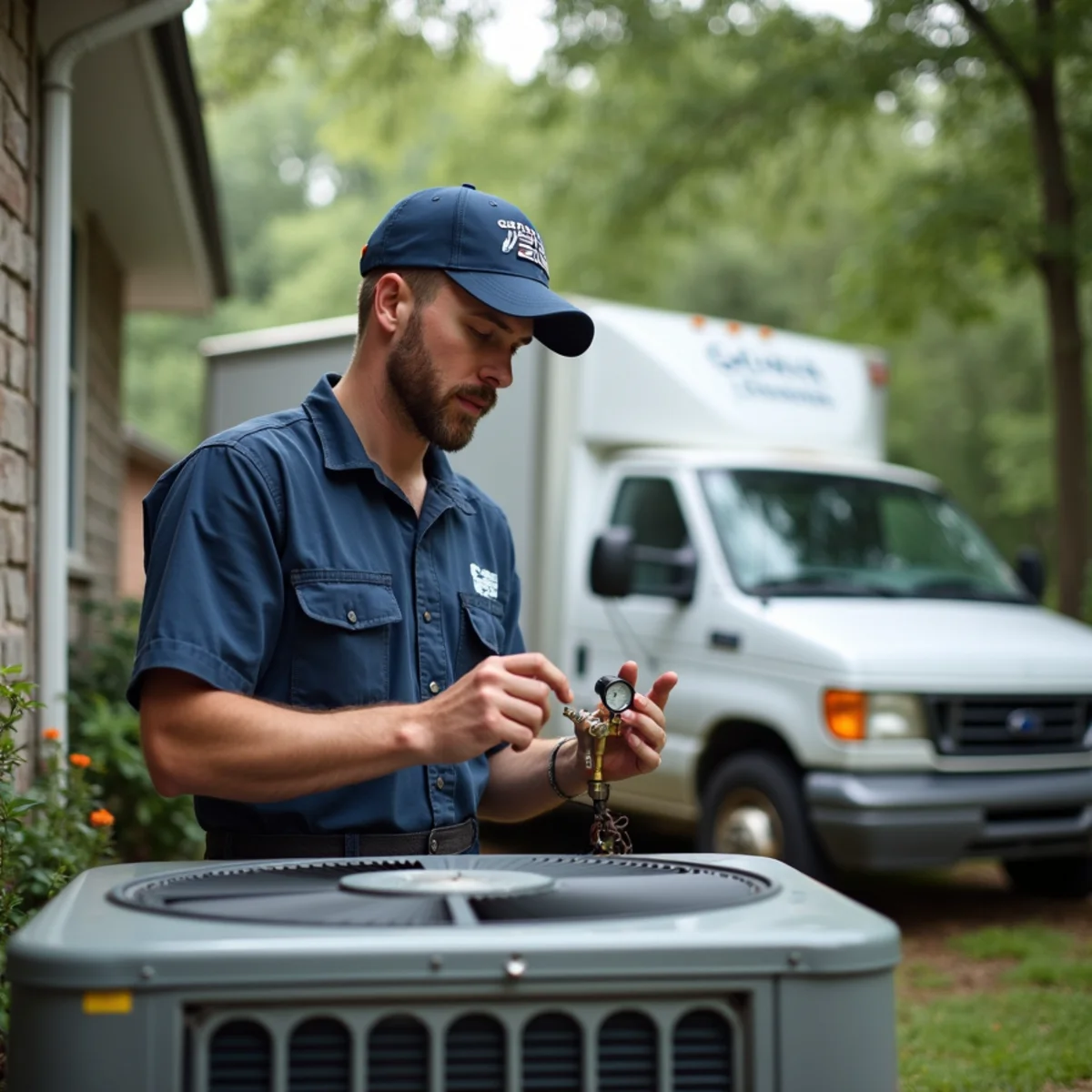 HVAC technician from Geaux 72 Degrees servicing an AC unit in Port Allen, LA